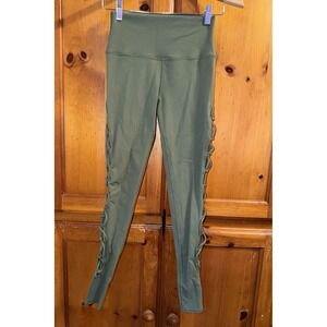 Alo Yoga Leggings Women's S Green High Rise Side Lattice Cutout Pants Tight Run